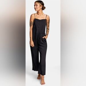 RVCA Women's Zula Sleeveless Jumpsuit Black Front Chest  Pocket Size L $60